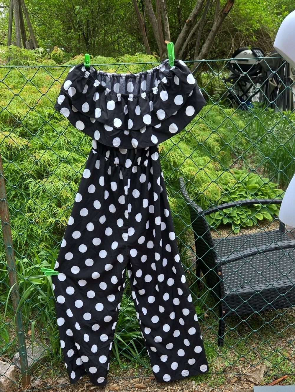 Off-Shoulder Black & White Polka Dot Jumpsuit